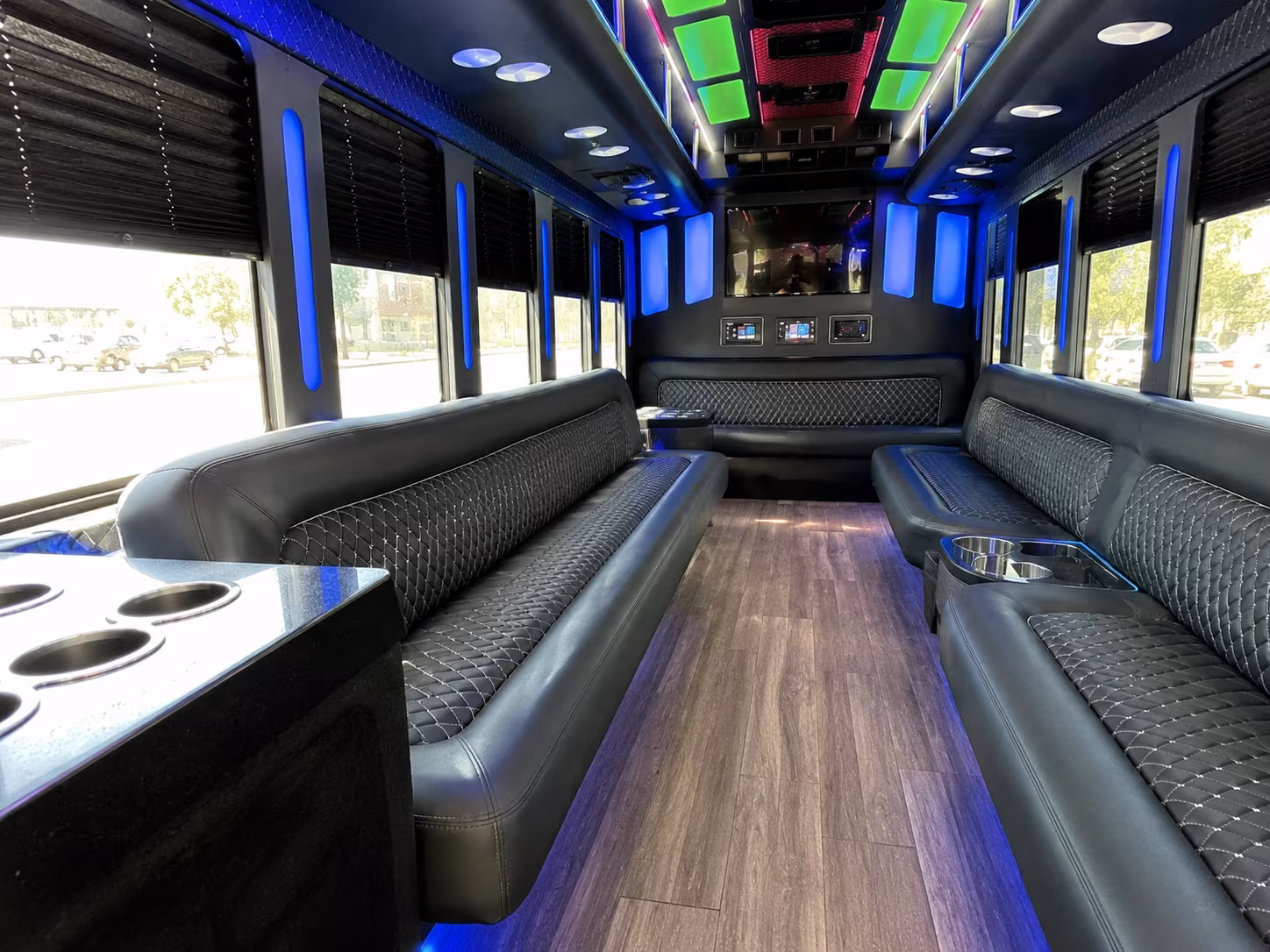 compton 15 passenger party bus inside