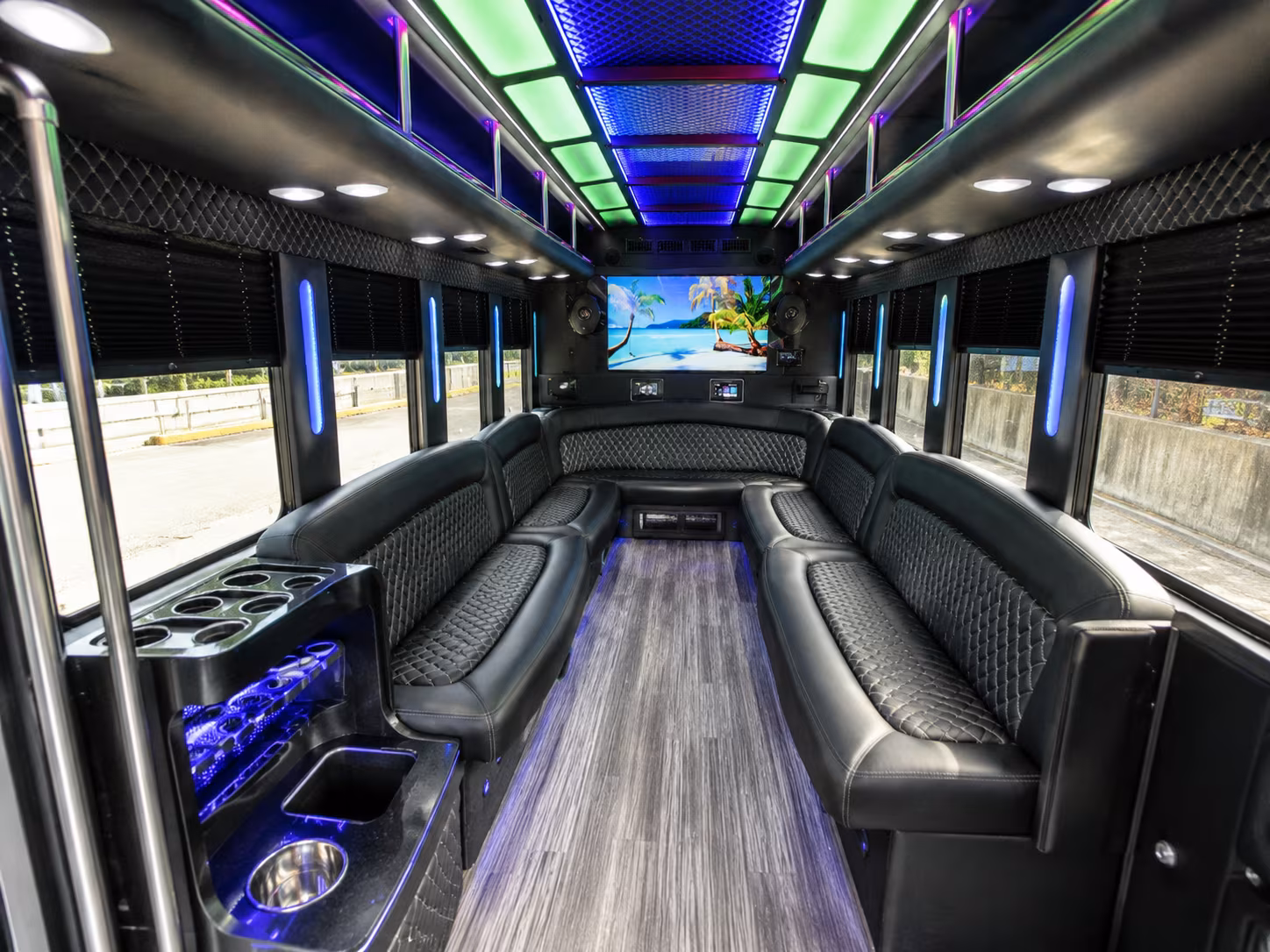 compton 18 passenger party bus inside