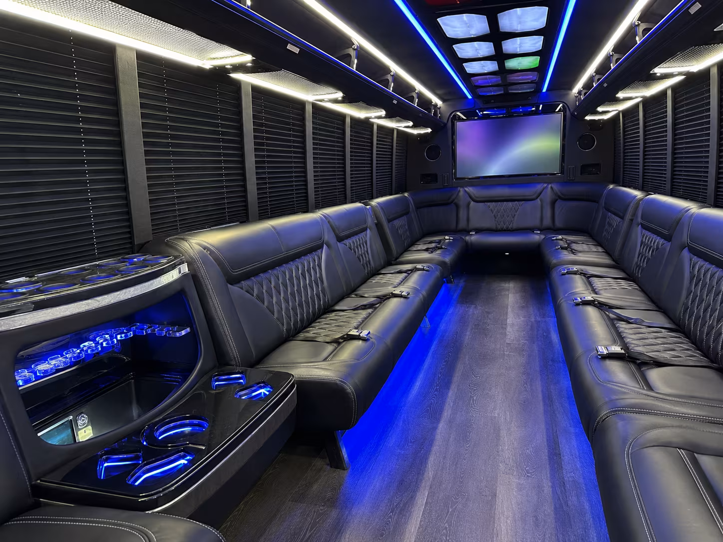 compton 20 passenger party bus inside