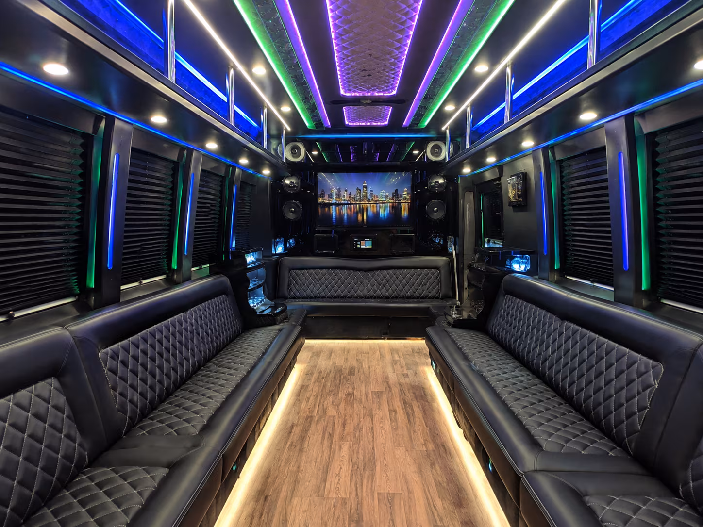 compton 25 passenger party bus interior