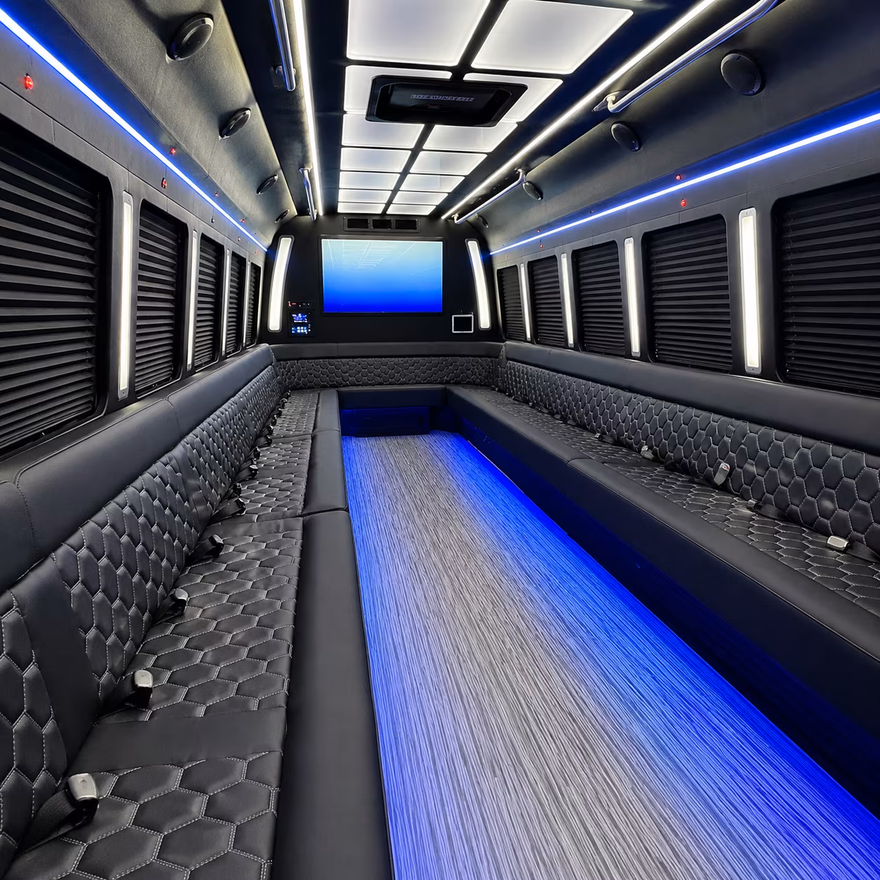 compton 50 passenger party bus inside